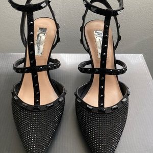 INC International Concepts Black Studded Kitten Heel Pumps Size 6.5